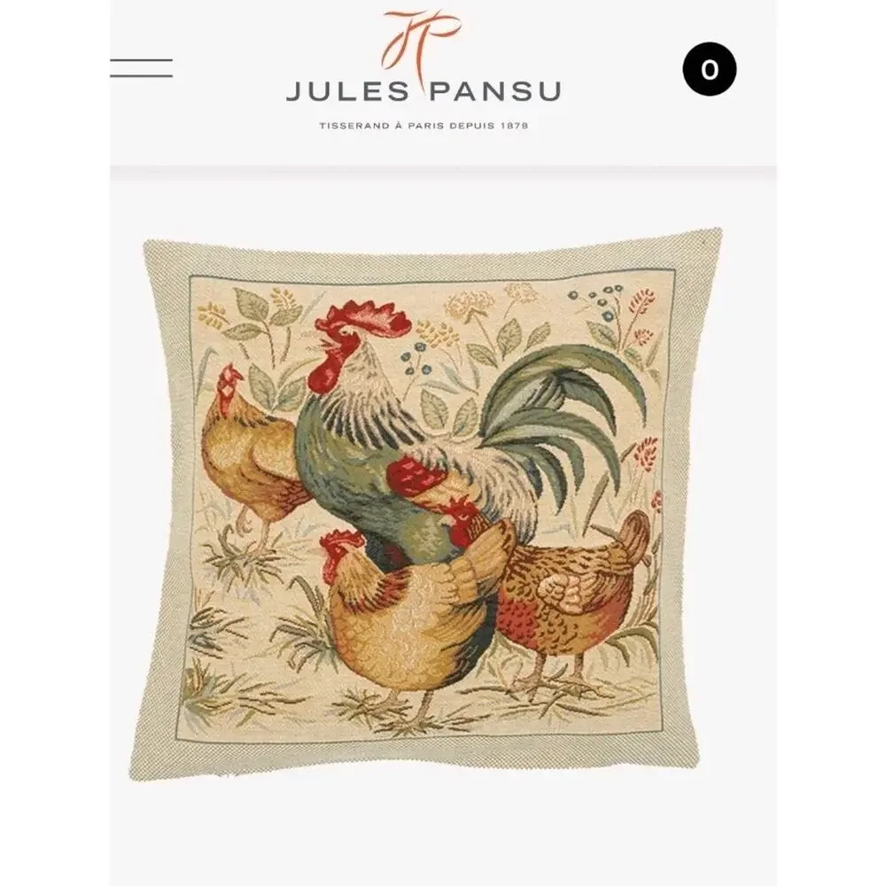Jules Pansu Rooster Tapestry Pillow Cover Case Made In France Farmhouse Decor